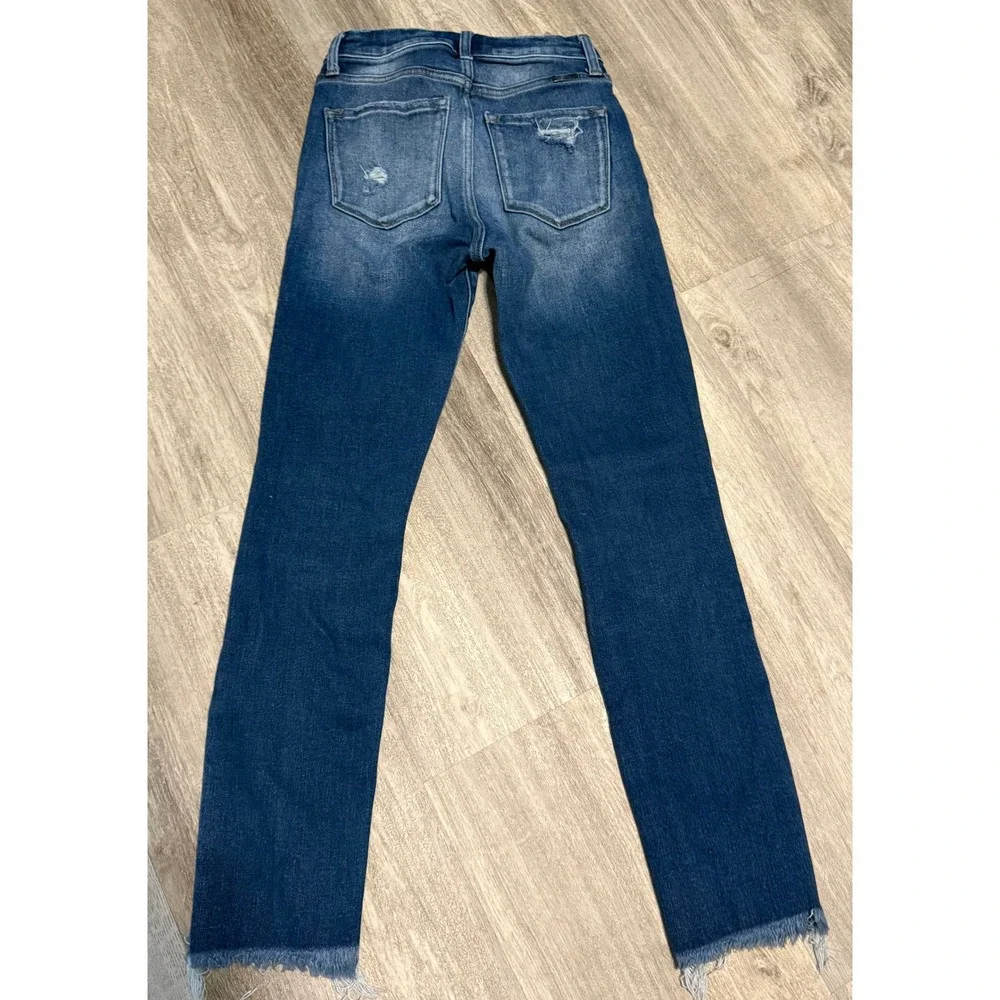 Kancan Womens Distressed Skinny Jeans Dark Wash‎ Button Fly Size 23